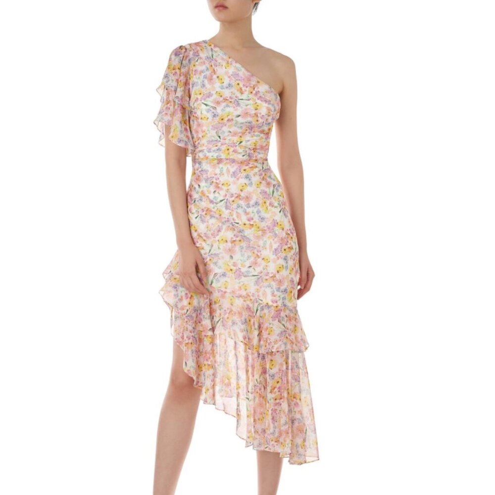 Floral-patterned lace dress of the AMUR brand